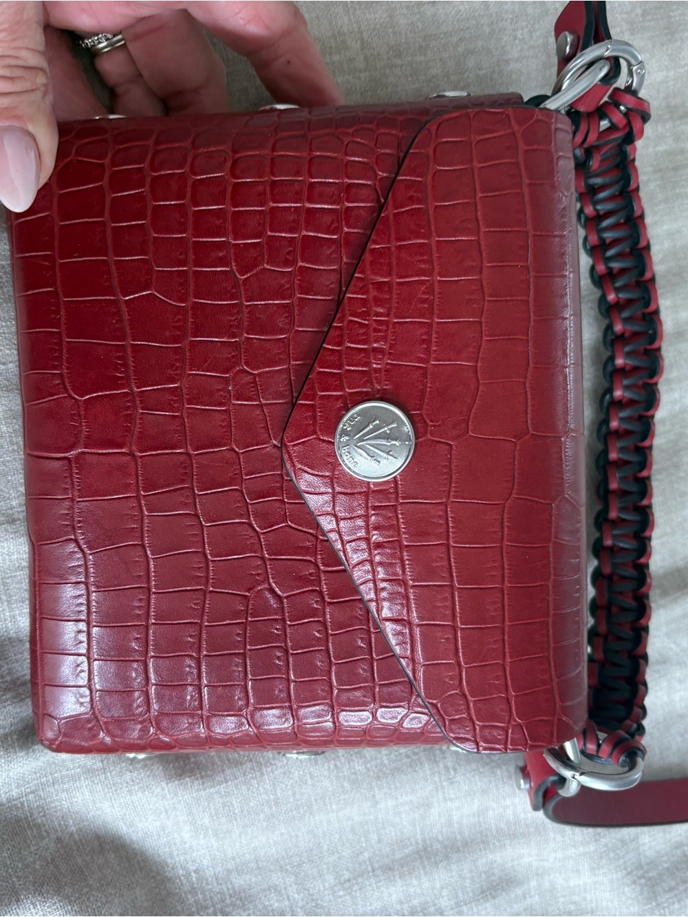 rag & bone Red Croc-Embossed Crossbody with Chain-Detail Strap